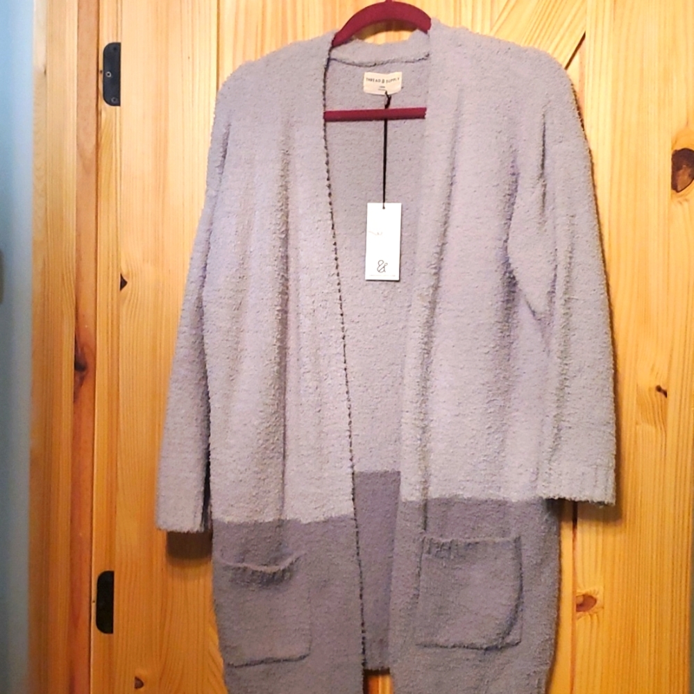 Thread & Supply Cardigan Sweater Gray Hombre Pattern New